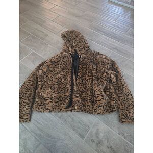 Women's Hyfve Animal Leopard Print‎ Open Front Hooded Jacket Coat Size Large